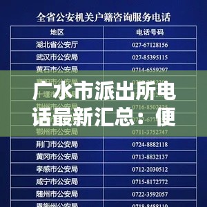 广水市派出所电话最新汇总:便民服务,守护平安