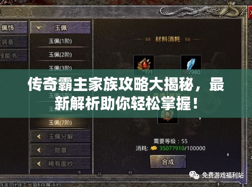 传奇霸主家族攻略大揭秘，最新解析助你轻松掌握！